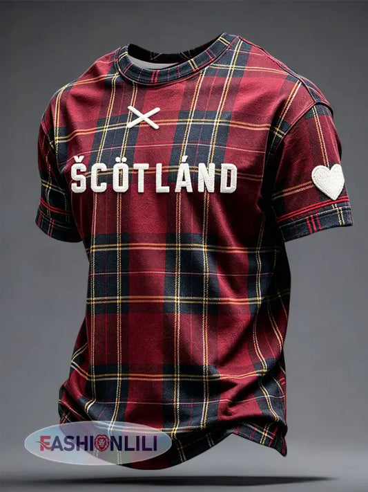 Men’s Scotland Football Lover Heart Art Printed T-Shirt - Red / S
