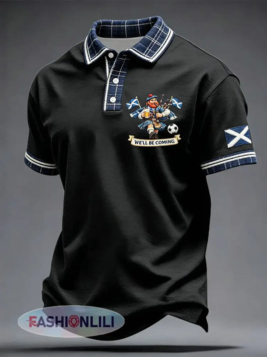 Men’s Scotland Football Lover Printed Casual Tops - Black / S