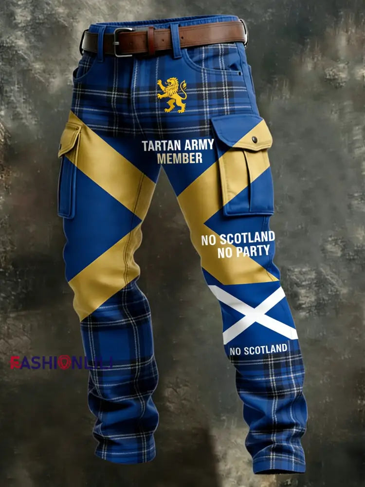 Men’s Scotland Football Lover Tartan Army Business Style Casual Work Trousers Blue / S