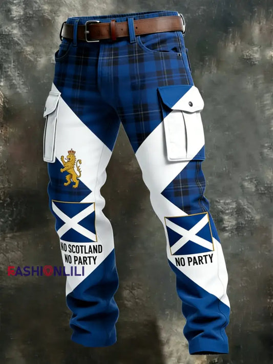 Men’s Scotland Football Lover Tartan Army Business Style Casual Work Trousers Blue / S
