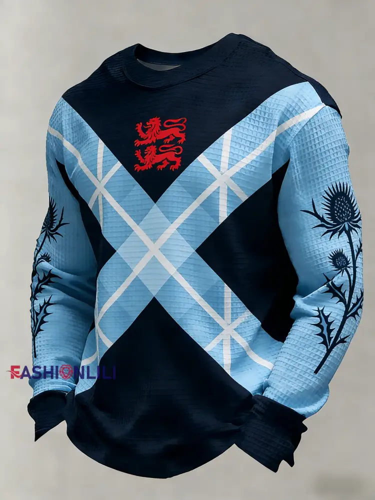 Men’s Scotland Football Lover Tartan Army Casual Sports Waffle Top Navy Blue / S