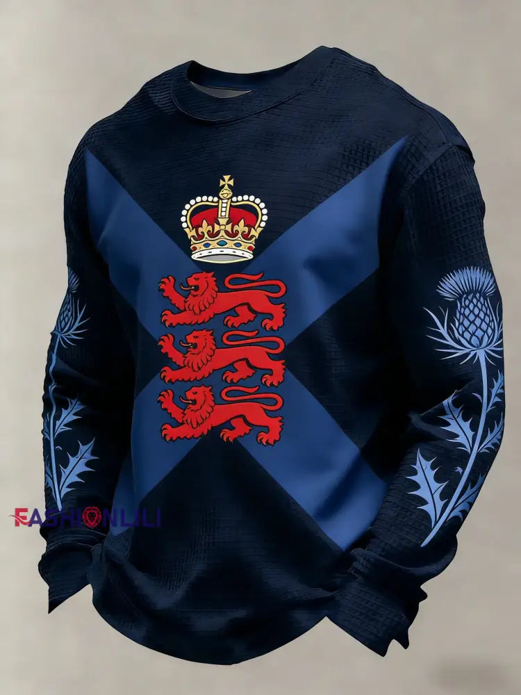 Men’s Scotland Football Lover Tartan Army Casual Sports Waffle Top Navy Blue / S