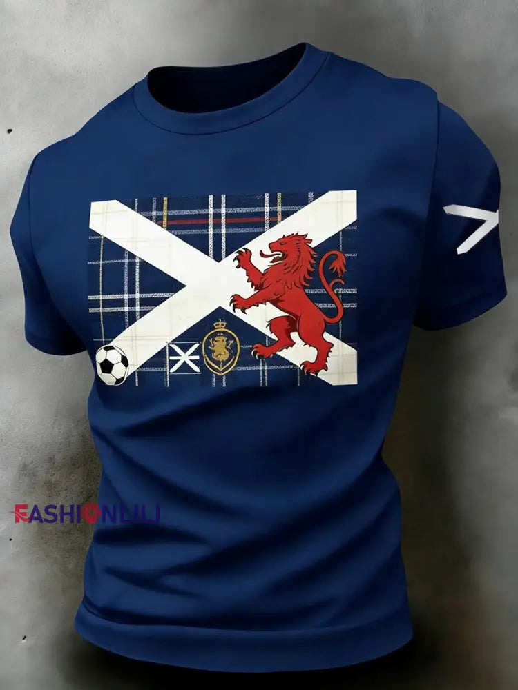 Men’s Scotland Football Lover Tartan Army Printed Casual T-Shirt Blue / S