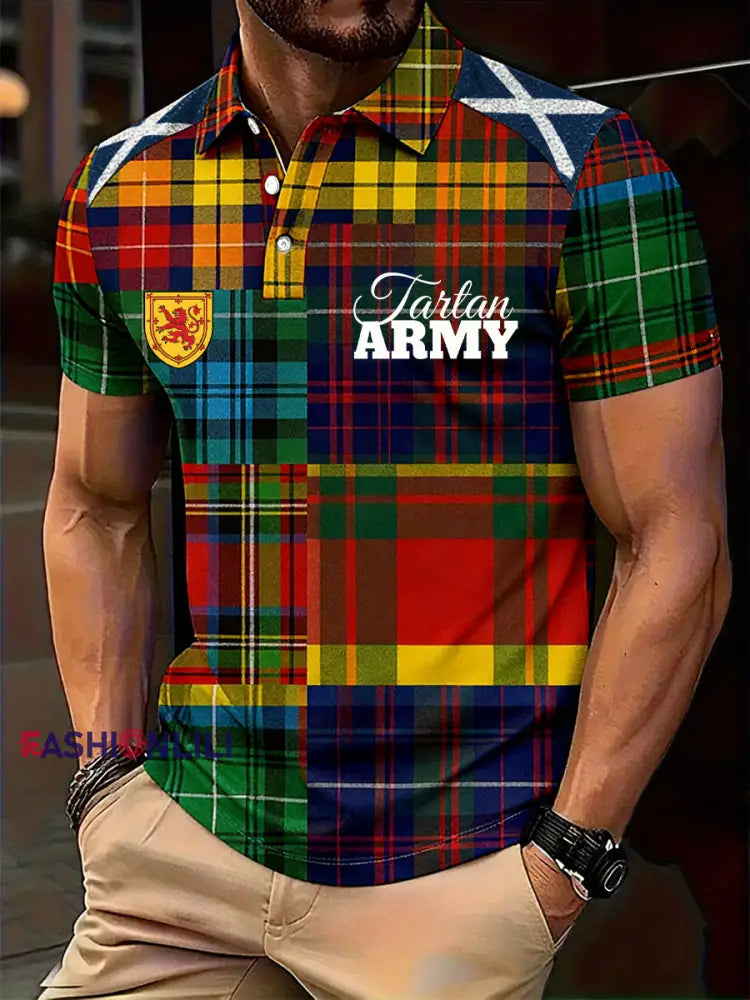 Men’s Scotland Football Lover Tartan Army Printed Casual Tops As picture / S