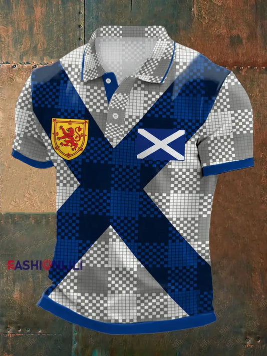 Men’s Scotland Football Lover Tartan Army Printed Casual Tops Gray / S