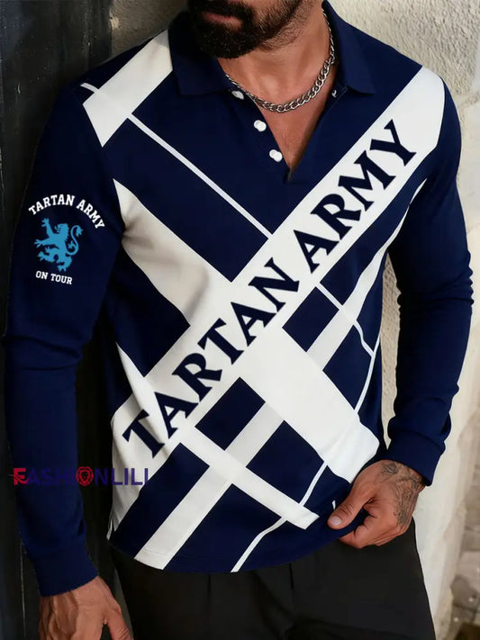 Men’s Scotland Football Lover Tartan Army Printed Casual Tops Navy Blue / S