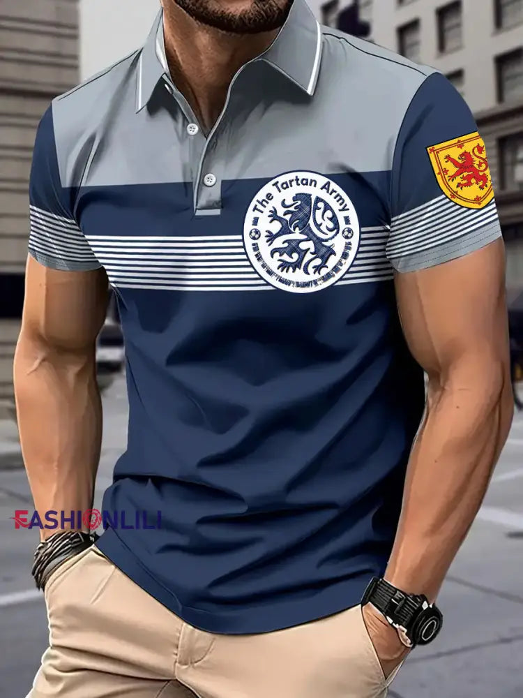 Men’s Scotland Football Lover Tartan Army Printed Casual Tops Navy Blue / S