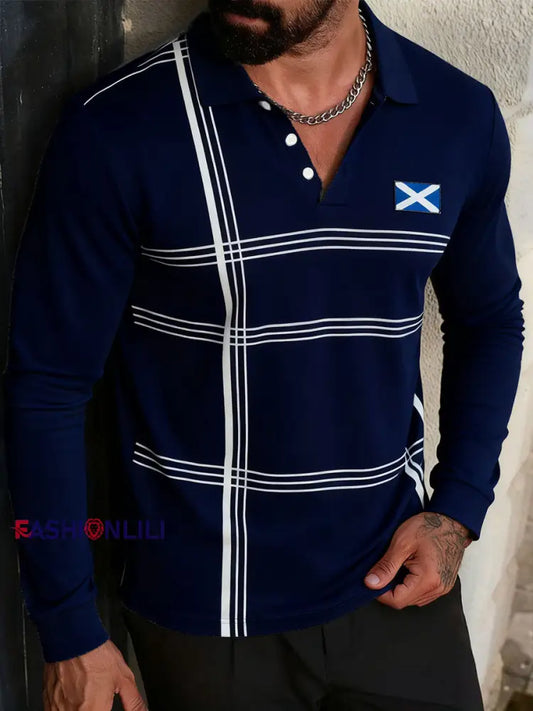 Men’s Scotland Football Lover Tartan Army Printed Casual Tops Navy Blue / S