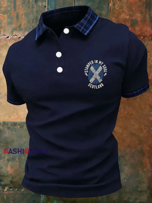 Men’s Scotland Football Lover Tartan Army Printed Casual Tops Navy Blue / S
