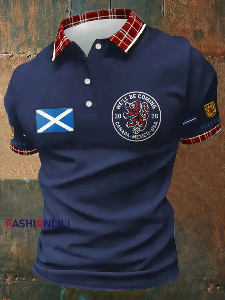 Men’s Scotland Football Lover Tartan Army Printed Casual Tops Navy Blue / S