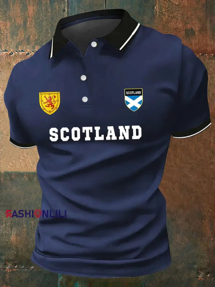 Men’s Scotland Football Lover Tartan Army Printed Casual Tops Navy Blue / S
