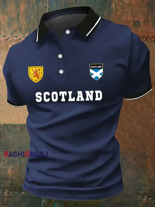 Men’s Scotland Football Lover Tartan Army Printed Casual Tops Navy Blue / S
