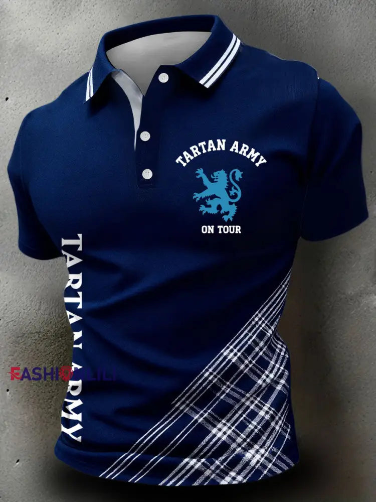 Men’s Scotland Football Lover Tartan Army Printed Casual Tops Navy Blue / S