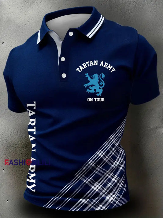 Men’s Scotland Football Lover Tartan Army Printed Casual Tops Navy Blue / S