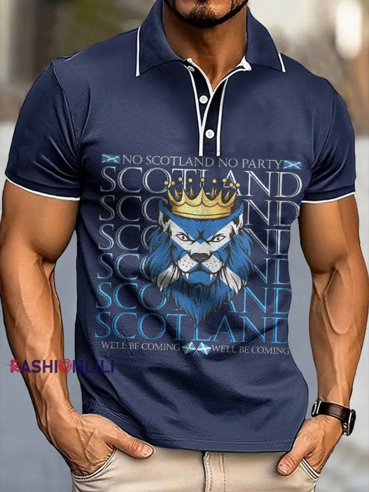 Men’s Scotland Football Lover Tartan Army Printed Casual Tops Navy Blue / S