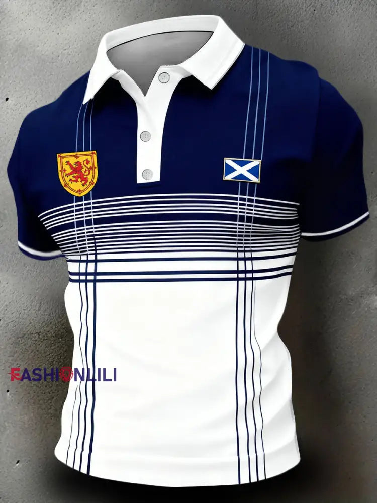 Men’s Scotland Football Lover Tartan Army Printed Casual Tops Navy Blue / S
