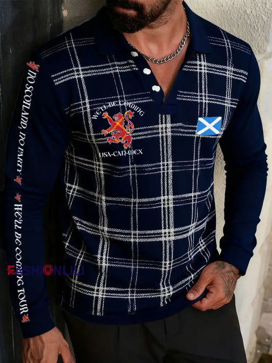 Men’s Scotland Football Lover Tartan Army Printed Casual Tops Navy Blue / S