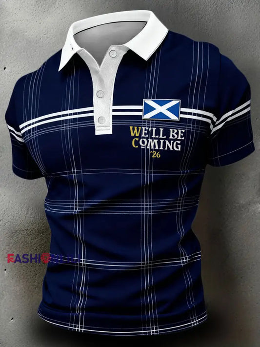 Men’s Scotland Football Lover Tartan Army Printed Casual Tops Navy Blue / S