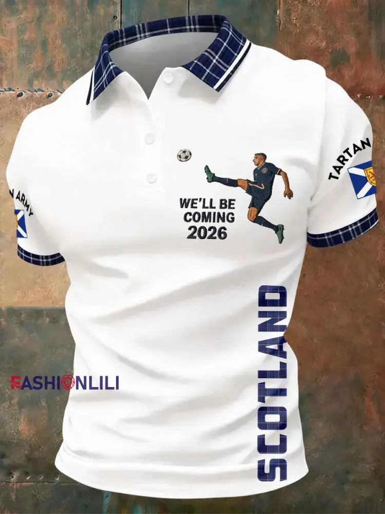 Men’s Scotland Football Lover Tartan Army Printed Casual Tops White / S