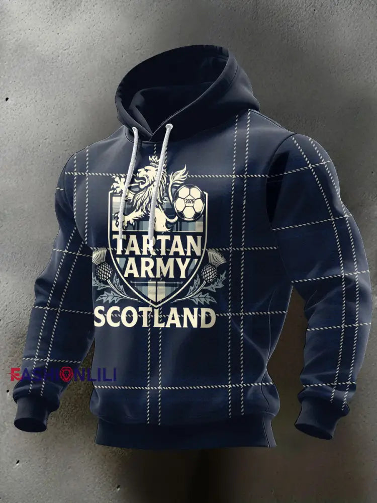 Men’s Scotland Football Lover Tartan Army Printed Hoodie Navy Blue / S
