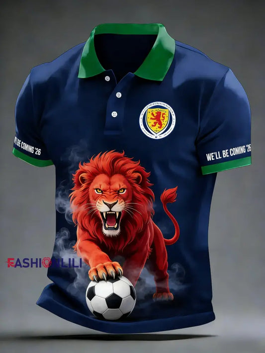 Men’s Scotland Football Lover Tartan Army Printed Polo Shirt Blue / S