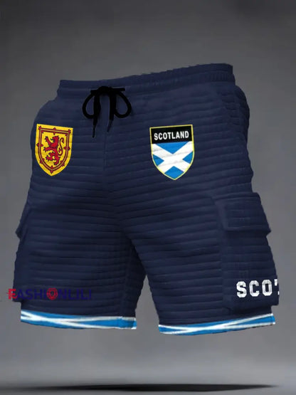 Men’s Scotland Football Lover Tartan Army Printed Shorts Navy Blue / S