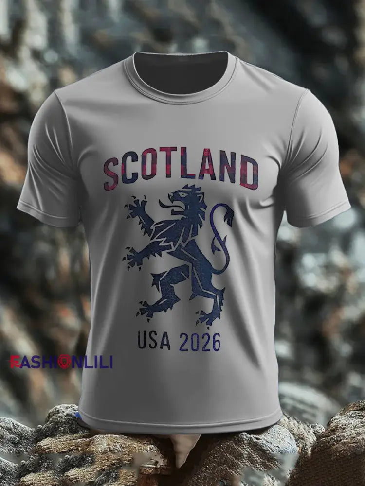 Men’s Scotland Football Lover Tartan Army Printed T-shirt Light Gray / S