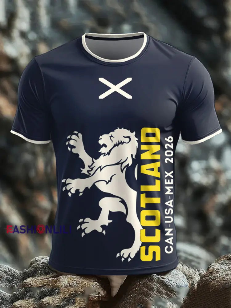 Men’s Scotland Football Lover Tartan Army Printed T-shirt Navy Blue / S