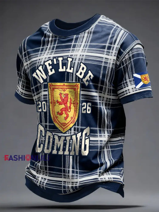Men’s Scotland Football Lover Tartan Army Printed T-shirt Navy Blue / XS