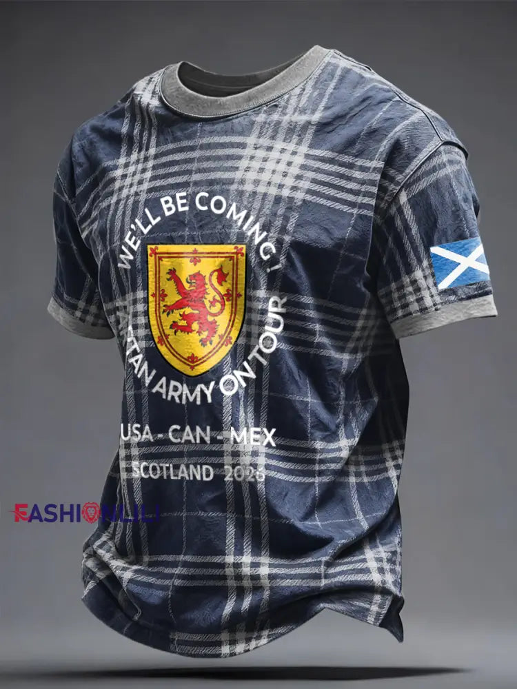 Men’s Scotland Football Lover Tartan Army Printed T-shirt Navy Blue / XS