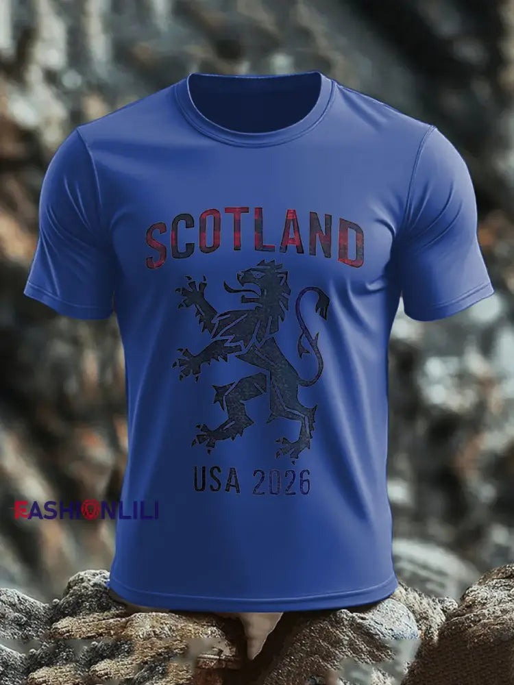Men’s Scotland Football Lover Tartan Army Printed T-shirt Royal Blue / S