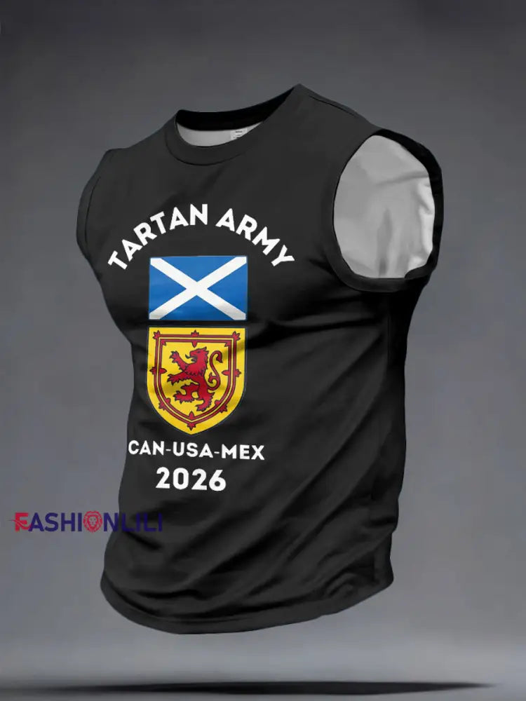Men’s Scotland Football Lover Tartan Army Printed Tank Tops Black / S