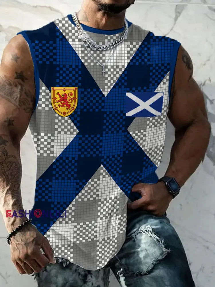 Men’s Scotland Football Lover Tartan Army Printed Tank Tops Gray / S