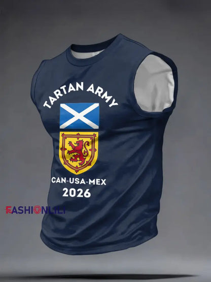 Men’s Scotland Football Lover Tartan Army Printed Tank Tops Navy Blue / S