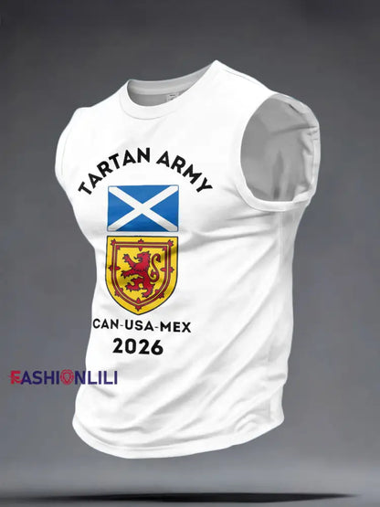 Men’s Scotland Football Lover Tartan Army Printed Tank Tops White / S