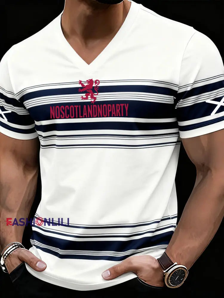 Men’s Scotland Football Lover Tartan Army Printed V-neck T-shirt White / S