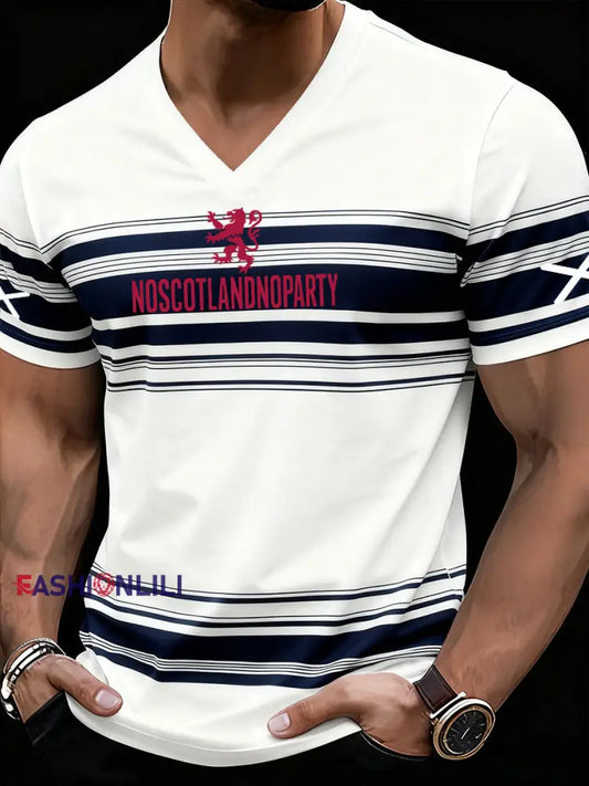 Men’s Scotland Football Lover Tartan Army Printed V-neck T-shirt White / S