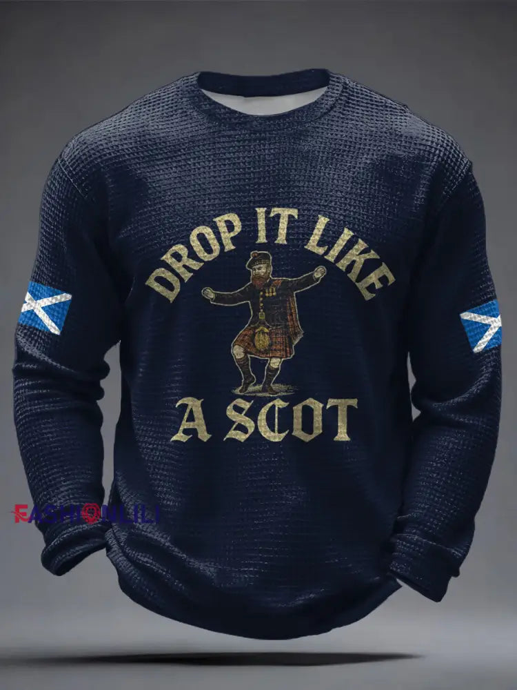 Men’s Scotland Football Lover Tartan Army Printed Waffle Tops Navy Blue / S