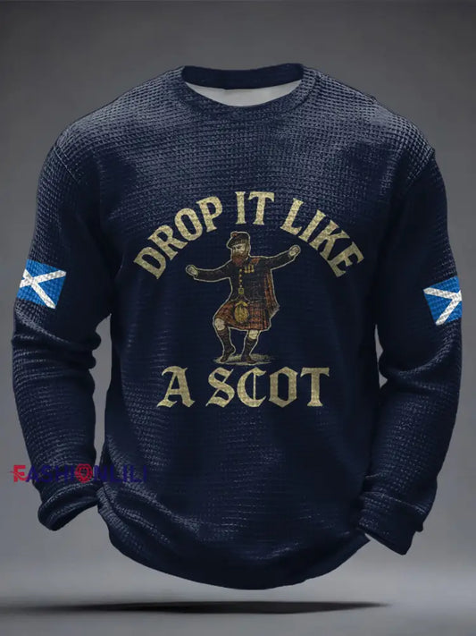 Men’s Scotland Football Lover Tartan Army Printed Waffle Tops Navy Blue / S