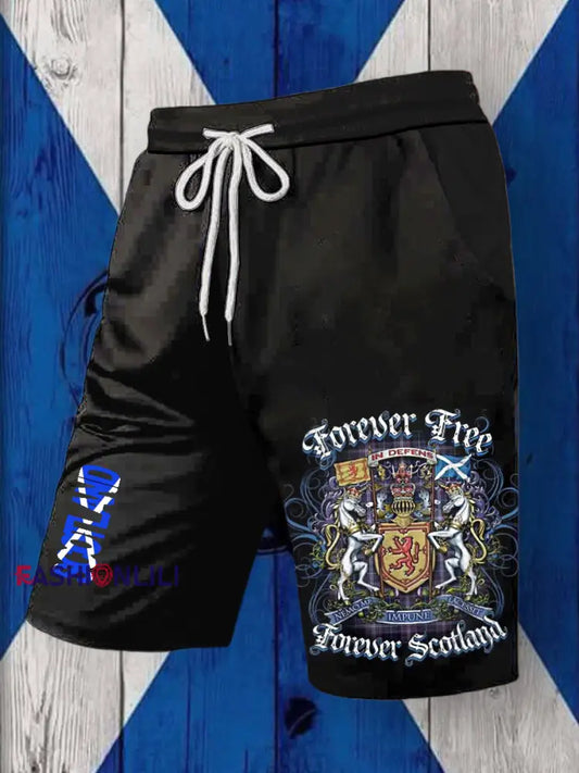 Men’s Scotland Printed Drawstring Shorts Black / S