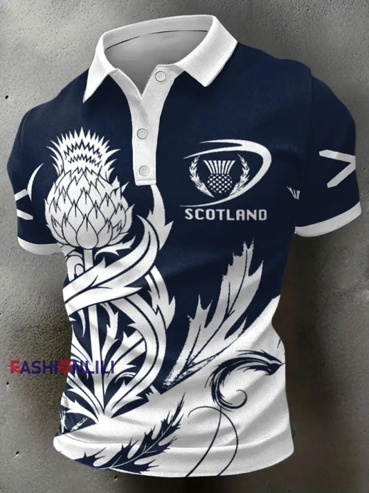 Men’s Scotland Rubgy Lover Printed Casual Tops Navy Blue / S