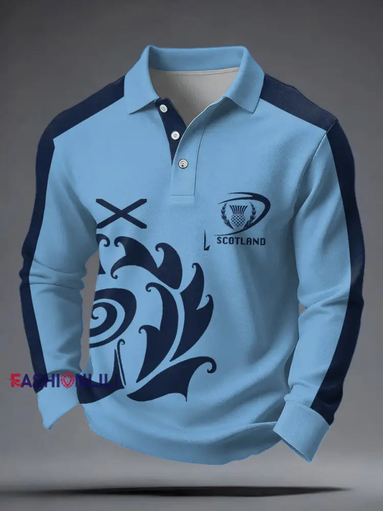 Men’s Scotland Rugby Lover Printed Casual Tops Blue / S