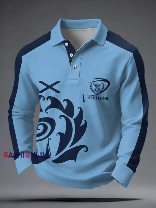 Men’s Scotland Rugby Lover Printed Casual Tops Blue / S