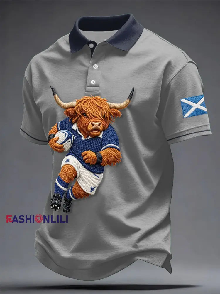Men’s Scotland Rugby Lover Printed Casual Tops Light Gray / S