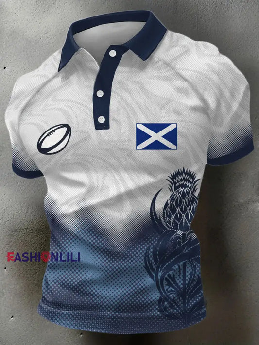 Men’s Scotland Rugby Lover Printed Casual Tops Light Gray / S