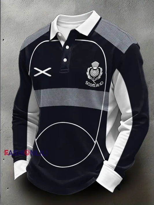 Men’s Scotland Rugby Lover Printed Casual Tops Navy Blue / S