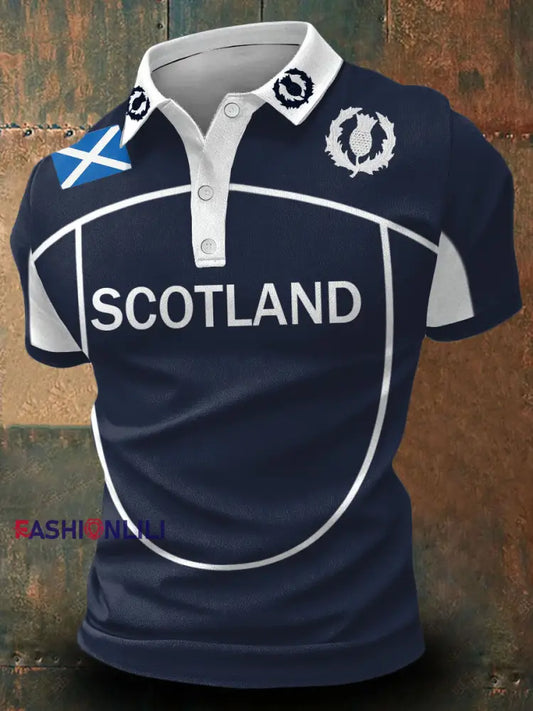 Men’s Scotland Rugby Lover Printed Casual Tops Navy Blue / S