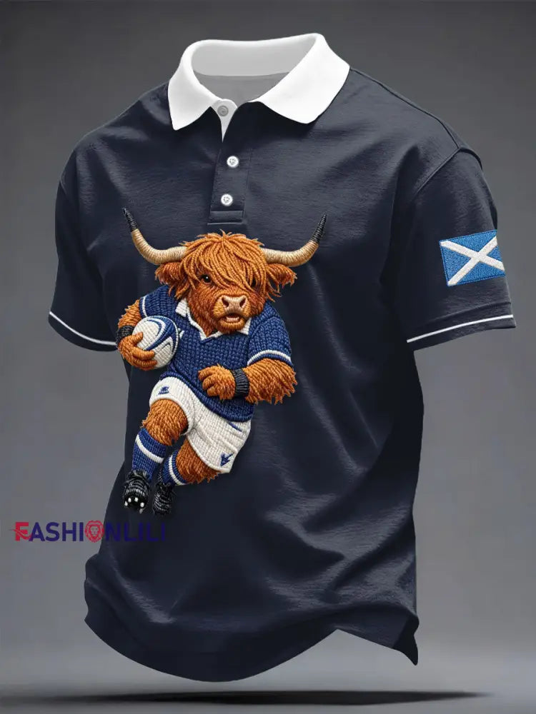 Men’s Scotland Rugby Lover Printed Casual Tops Navy Blue / S