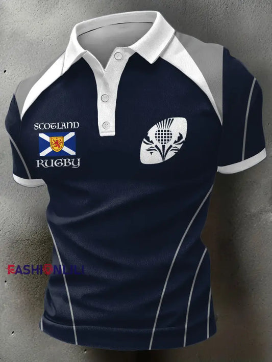 Men’s Scotland Rugby Lover Printed Casual Tops Navy Blue / S