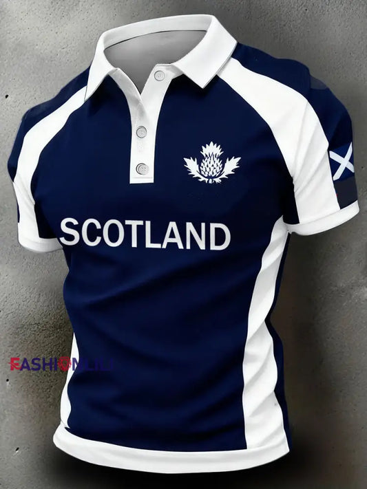 Men’s Scotland Rugby Lover Printed Casual Tops Navy Blue / S